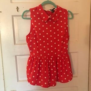 Forever 21 Polka Dot Peplum Sleeveless Blouse